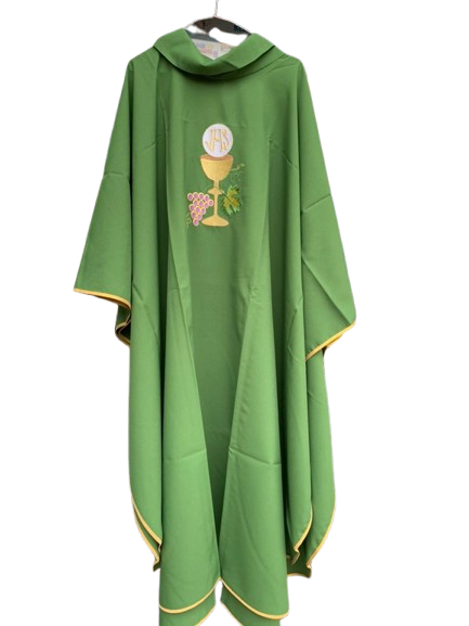 green nylon chasuble