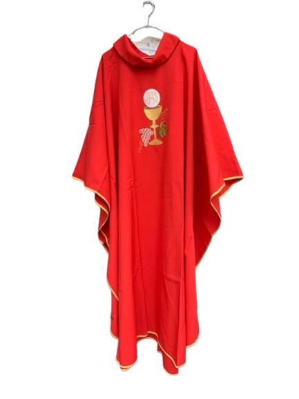 red nylon chasuble